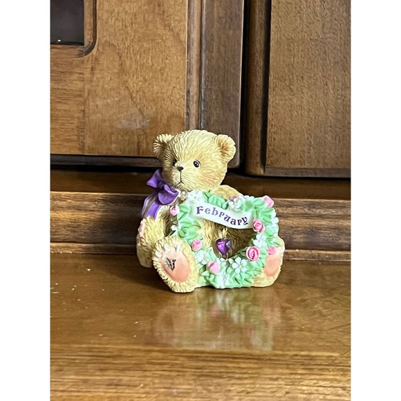 Vintage Cherished Teddies Sparkling Hearts February Heart Wreath Valentine Bear - Picture 2 of 5
